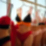 A stylish collection of high-waisted bathing suits on display