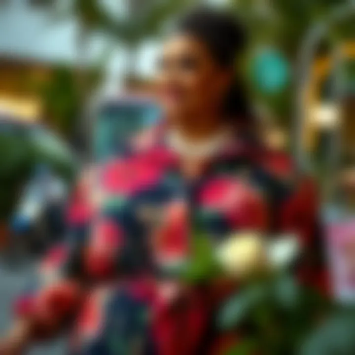 Vibrant plus size two piece outfit featuring floral patterns