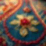 Intricate embroidery design on a vibrant fabric showcasing traditional techniques