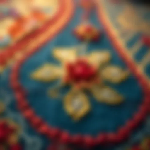 Intricate embroidery design on a vibrant fabric showcasing traditional techniques