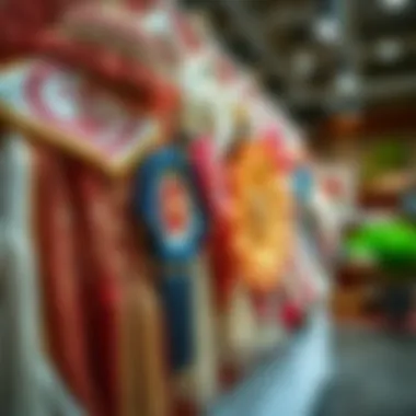 Display of assorted fabric decorations that blend traditional and contemporary styles