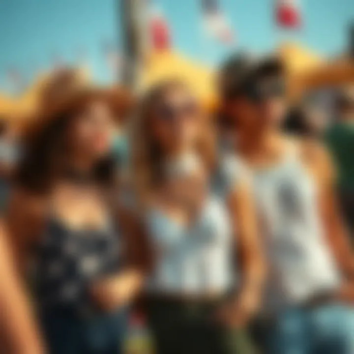 Group of friends enjoying a summer festival in stylish outfits
