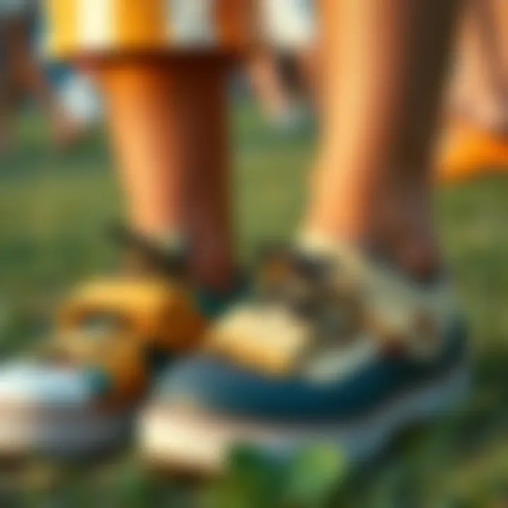 Close-up of summer footwear suitable for outdoor events
