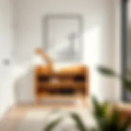 Elegant bamboo shoe shelf showcasing a minimalist design in a modern entryway.