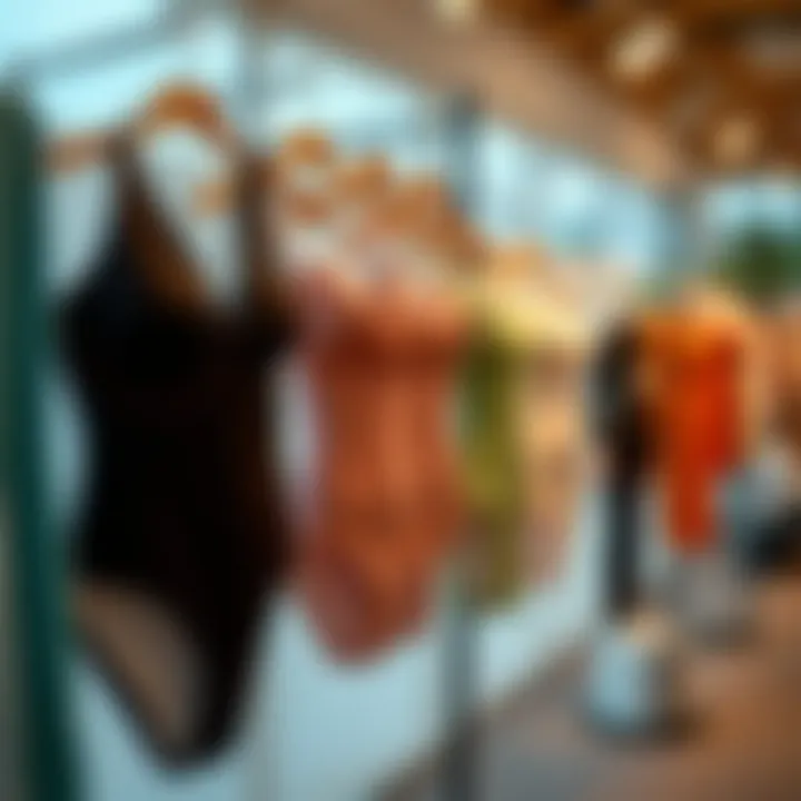 Sustainable materials used in beach suits on display