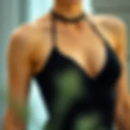 Elegant black halter top bodysuit showcasing its design details