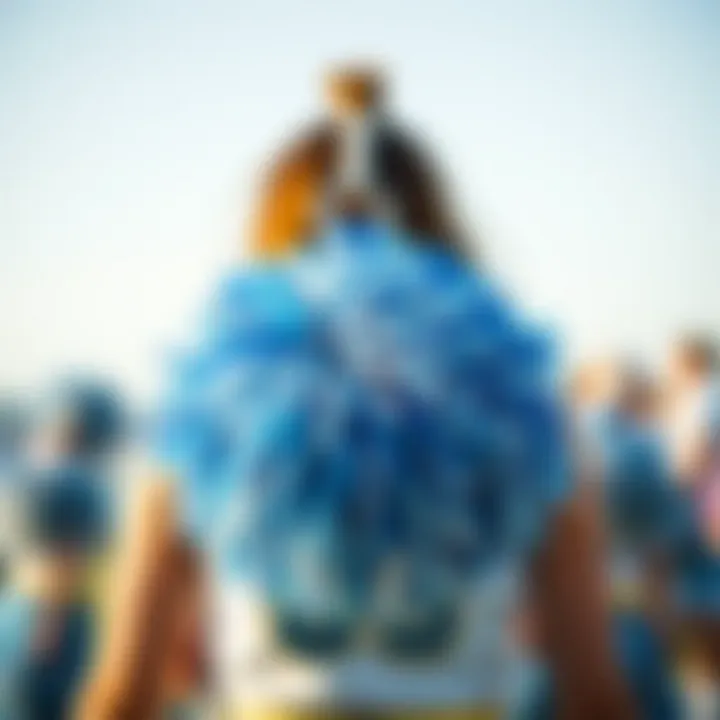 Historical context of blue and silver pom poms in cultural performances