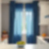 Elegant blue kitchen curtains enhancing a bright kitchen space.