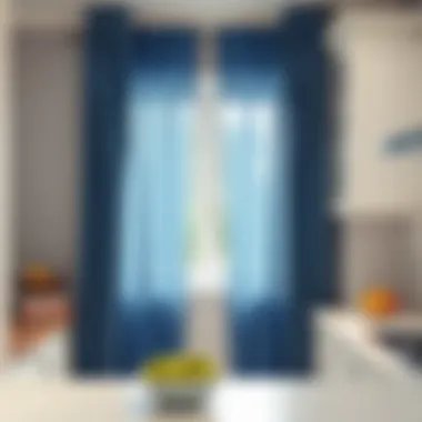 Elegant blue kitchen curtains enhancing a bright kitchen space.