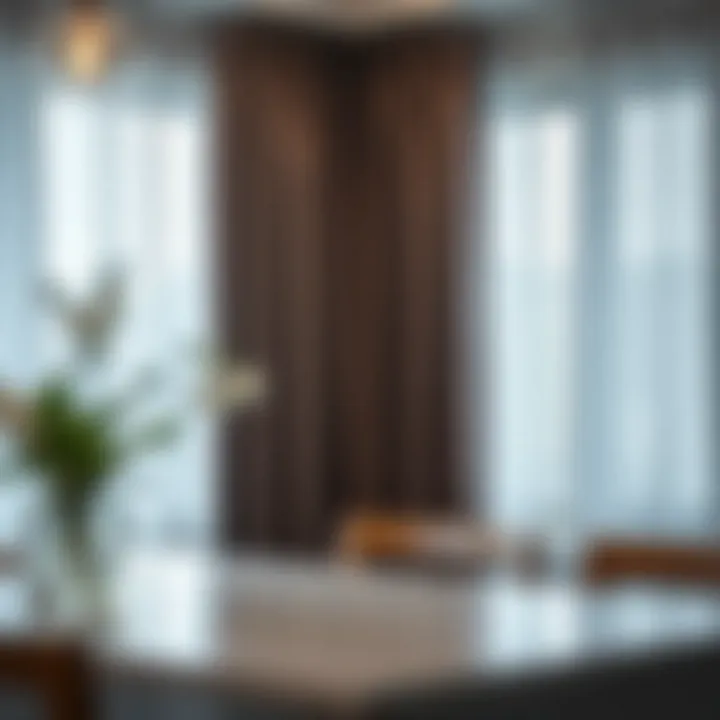 Sophisticated grey curtains adding depth to modern kitchen decor.