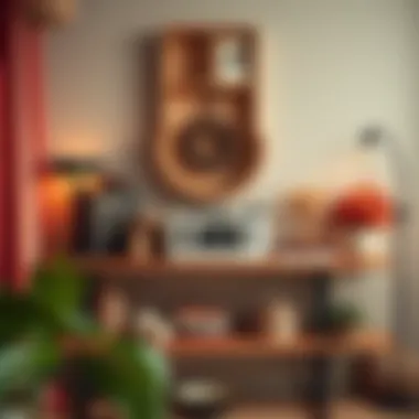 A cozy boho shelf with warm tones and natural elements.