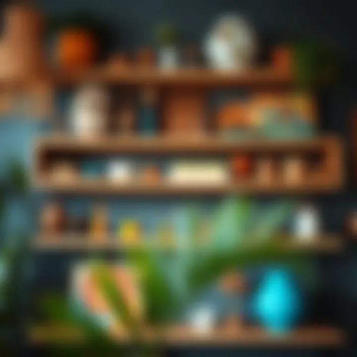 Stylish boho shelves adorned with unique accessories and vibrant colors.