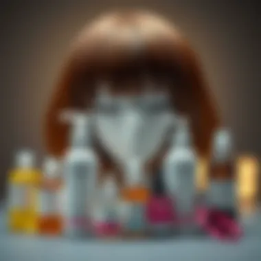 Essential care products arranged beside a brown bob wig with bangs