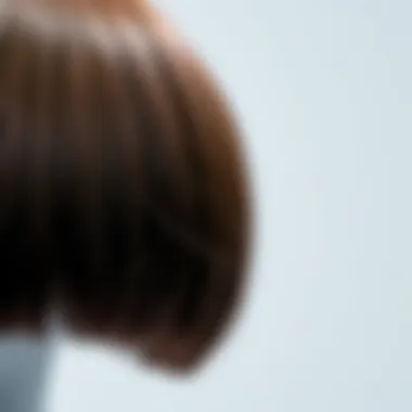 Close-up of the texture of a brown bob wig with bangs to highlight material quality