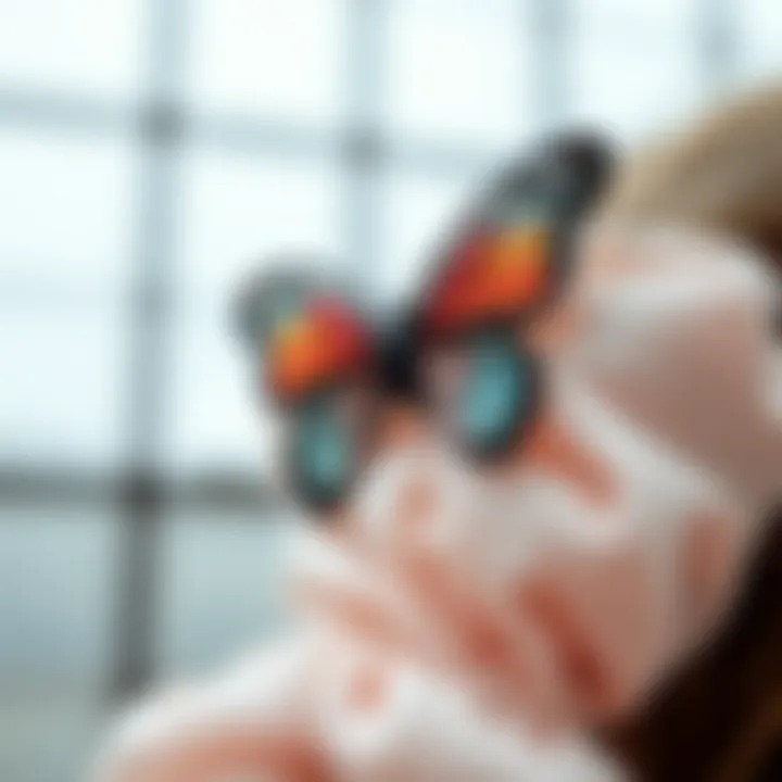 Close-up of a butterfly scrunchie made from sustainable materials