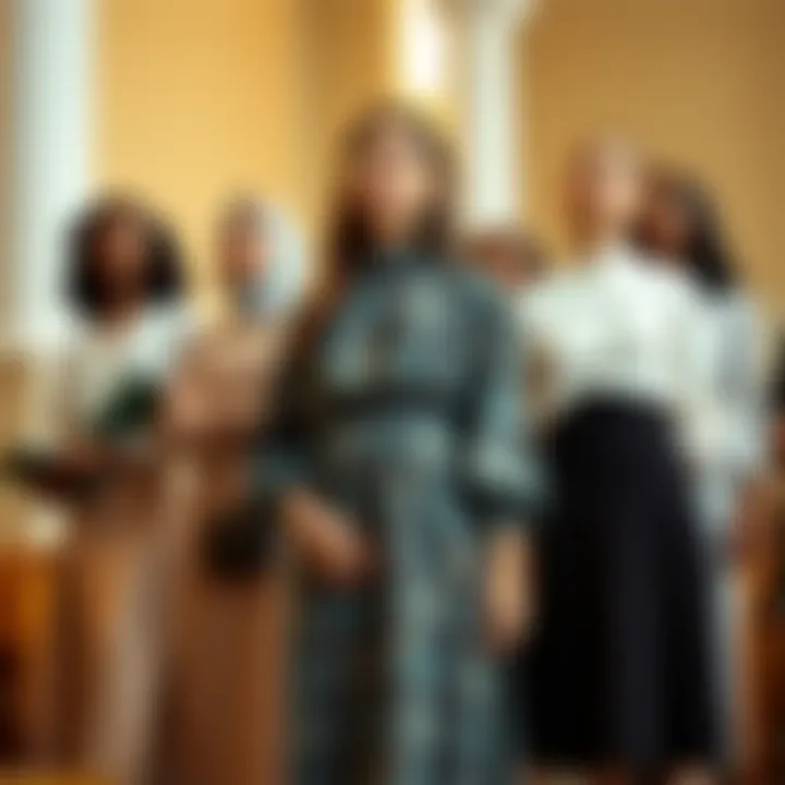Group of young women in stylish church outfits