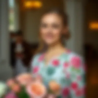 Young woman wearing a vibrant floral church dress