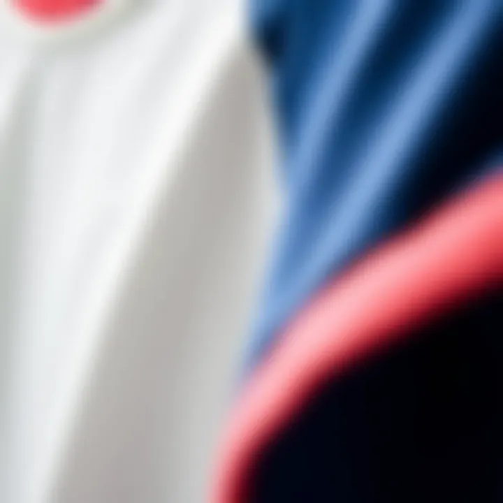 Close-up of fabric texture used in color block tees