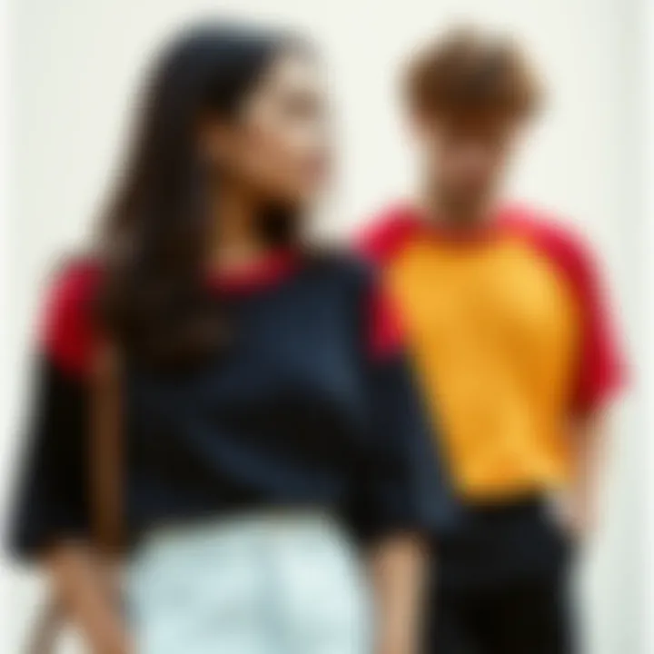 Stylish ensemble featuring color block raglan sleeve tee
