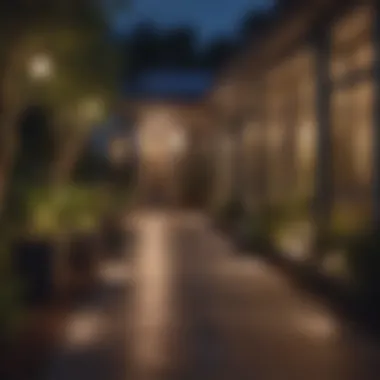 An elegantly designed outdoor space featuring color changing path lights enhancing the ambiance.
