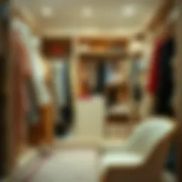 A luxurious dolls' clothes closet filled with various outfits and accessories.
