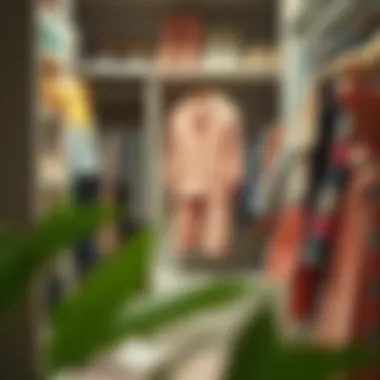 Sustainable doll clothing production methods depicted in a closet setting.