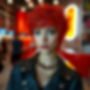 Fashion-forward individual wearing a pixie synthetic wig in a vibrant setting