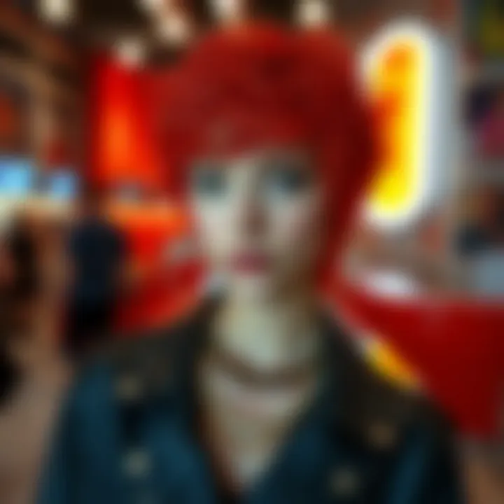 Fashion-forward individual wearing a pixie synthetic wig in a vibrant setting