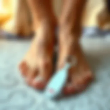 Close-up of feet with exfoliating tools