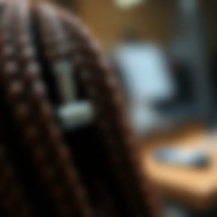 A close-up view of the braiding mechanism in action