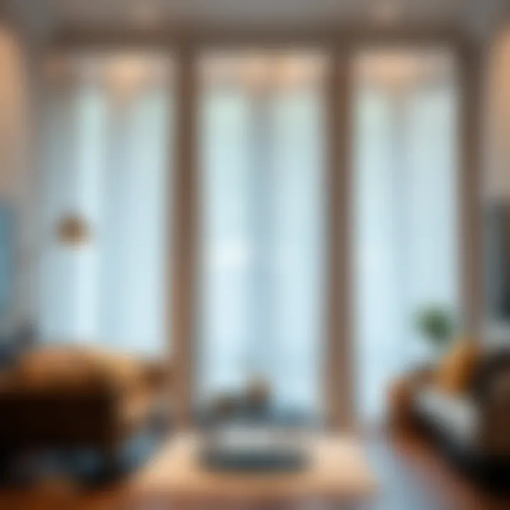 Stylishly designed interior featuring grommet sheer curtains