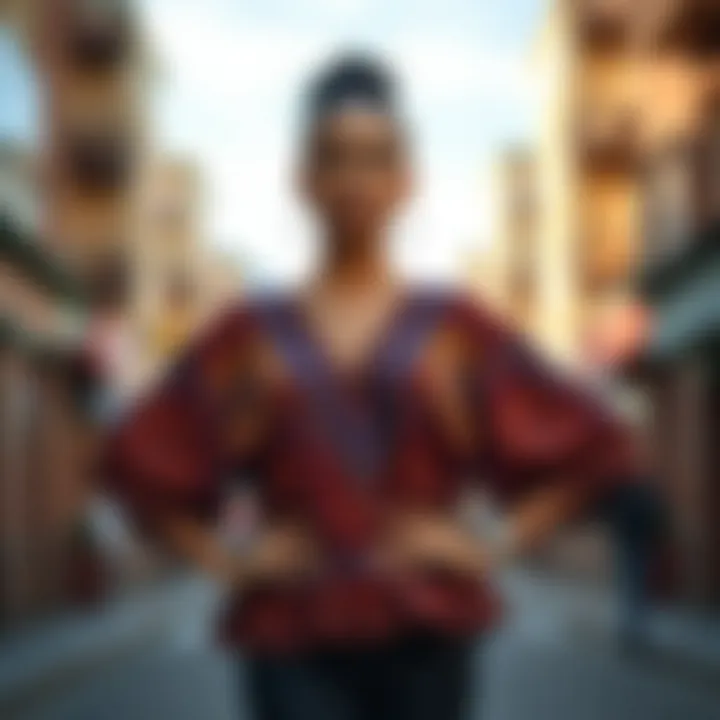 Woman showcasing a trendy extra large top with vibrant patterns