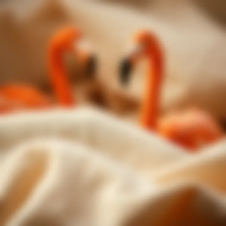 Sustainable Materials for Flamingo Scrub Tops Eco-friendly materials used in the production of flamingo scrub tops presented artistically.