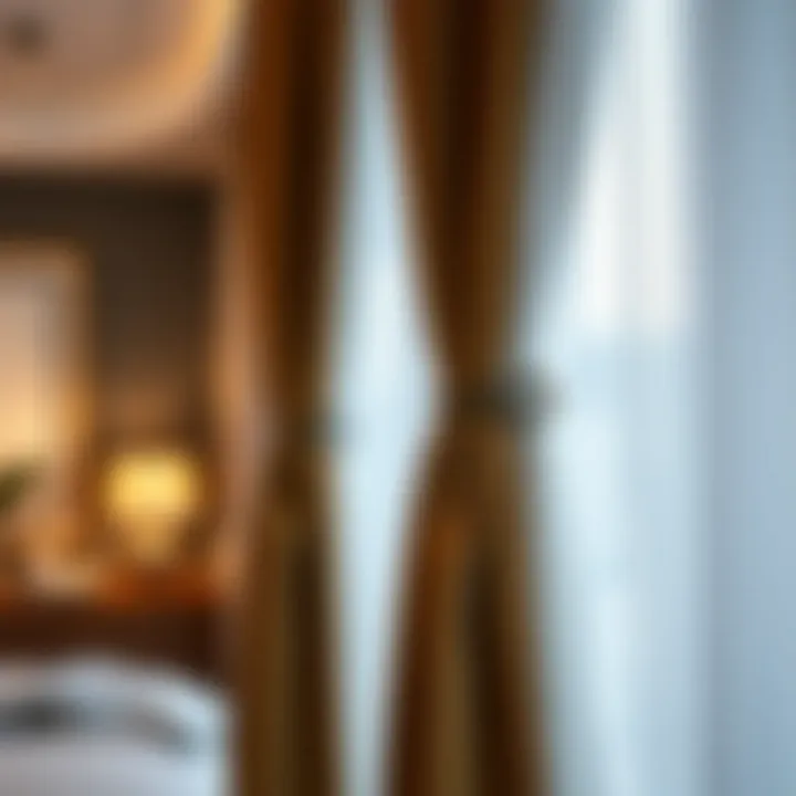 Contemporary metal tie backs adding a sleek touch to bedroom curtains