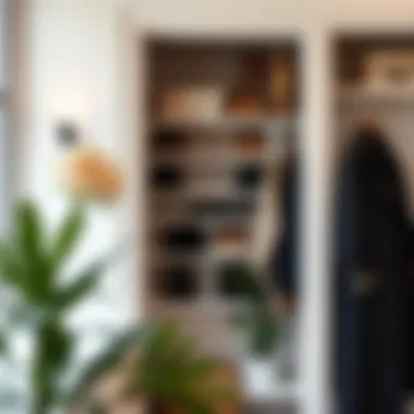 Narrow hanging shoe rack integrated into a chic interior