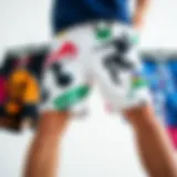 Diversity in Graphic Shorts Styles Vibrant graphic shorts displayed against a minimalist backdrop showcasing style diversity.
