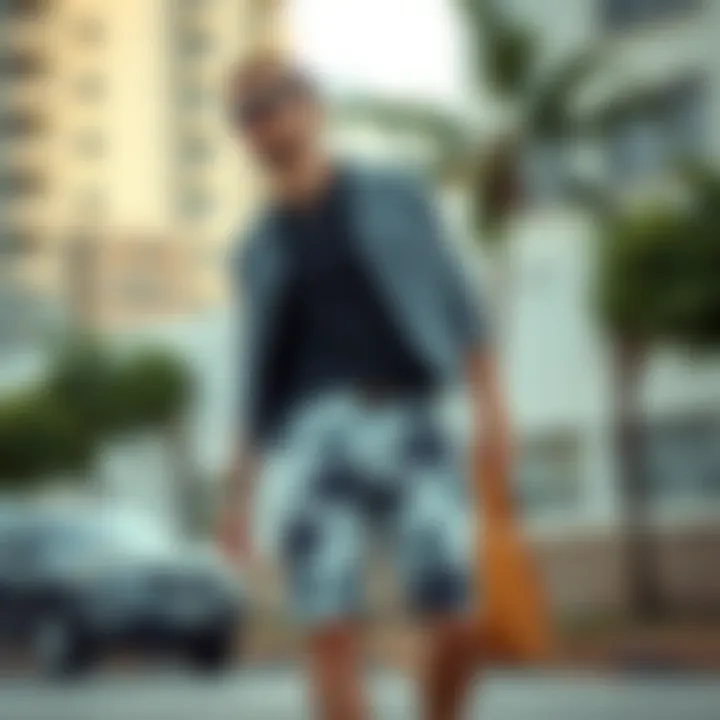 Versatile Styling with Graphic Shorts Stylish pairing of graphic shorts with casual attire demonstrating versatile styling.