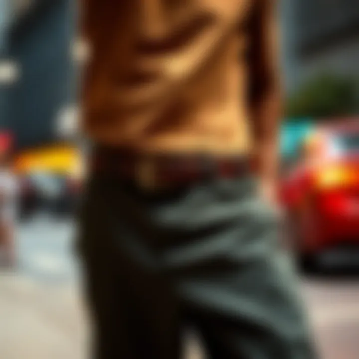 A fashionable belt worn over streetwear, accentuating urban style