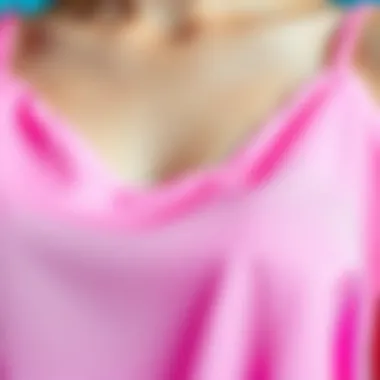 Close-up of fabric texture of hot pink camisole