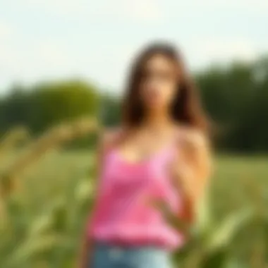 Sustainable fashion elements with hot pink camisole