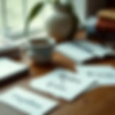 A serene setting with affirmation cards laid out on a wooden desk with a cup of herbal tea