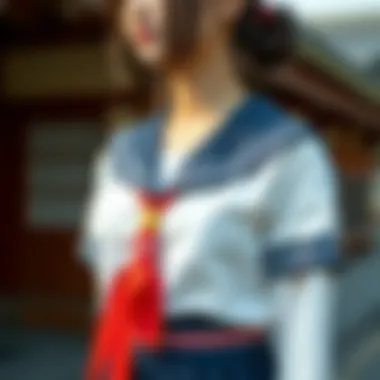 A traditional Japanese schoolgirl uniform showcasing its distinctive sailor collar and pleated skirt.