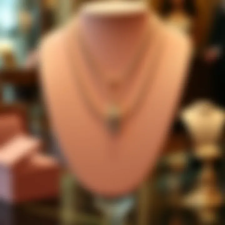 Elegant Display of Layered Initial Necklaces A chic arrangement of layered initial necklaces displayed elegantly on a jewelry stand