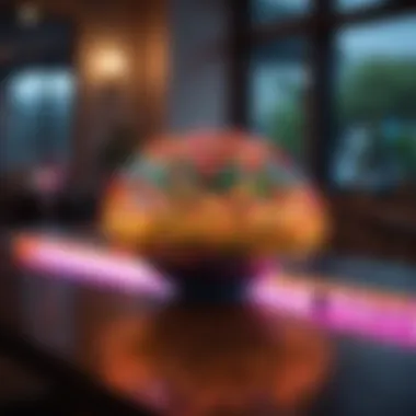 Colorful LED strip lights wrapped around a table centerpiece