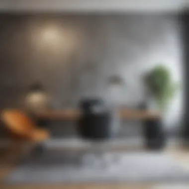 Stylish Home Office with Contemporary Metallic Wallpaper Stylish home office featuring contemporary metallic self-adhesive wallpaper.