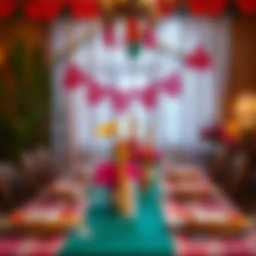 Vibrant papel picado banners decorating a festive table setting