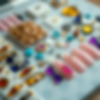 Display of sustainable materials used in nail embellishments