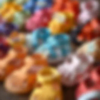 Variety of Newborn Barefoot Sandals An array of colorful newborn barefoot sandals arranged aesthetically to highlight variety.