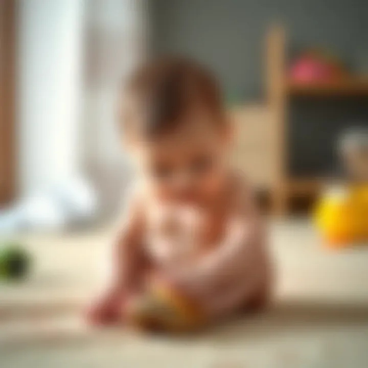 Newborn Playfully Wearing Barefoot Sandals A newborn comfortably wearing barefoot sandals while engaging in playful activities.