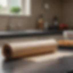 A roll of non-stick parchment paper elegantly displayed on a kitchen counter.